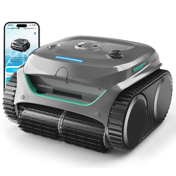 Restored WYBOT C2 Cordless Robotic Pool Cleaner, Dual Filtration, Wall Climbing, App Scheduling, Smart Navigation, for Inground & Above Ground Pools, 2152 Sq.ft, Grey & Green (B Grade)