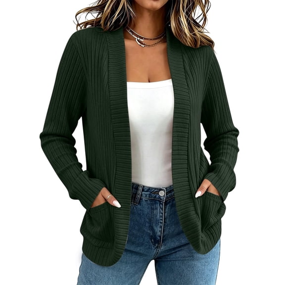 cocolona Cardigan Sweaters for Women Long Sleeve Open Front Knit Loose Cardigan Fall Solid Color Tops