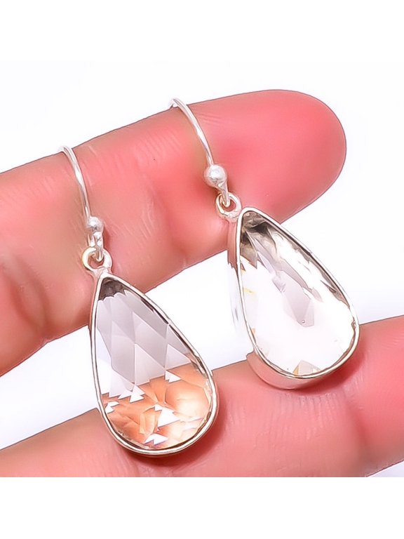 Smoky Quartz Handmade 925 Sterling Silver Earring 1.56" A370, Christmas Gift, Gemstone Silver Jewelry, Quartz Earring, New Year Sale