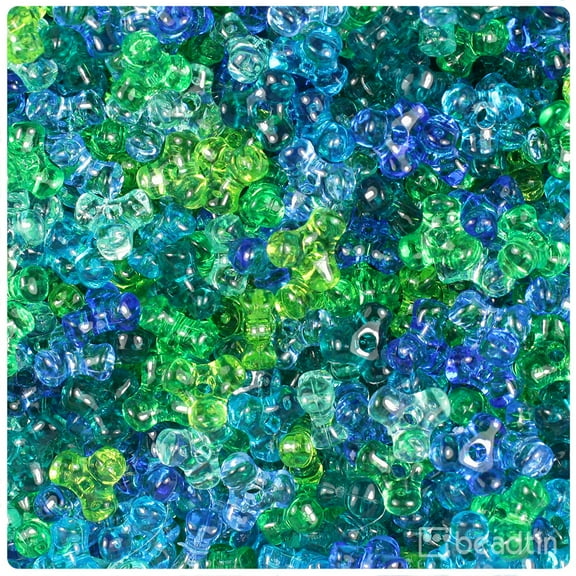 BeadTin Green & Blue Mix Transparent 11mm TriBead Craft Beads (500pcs)