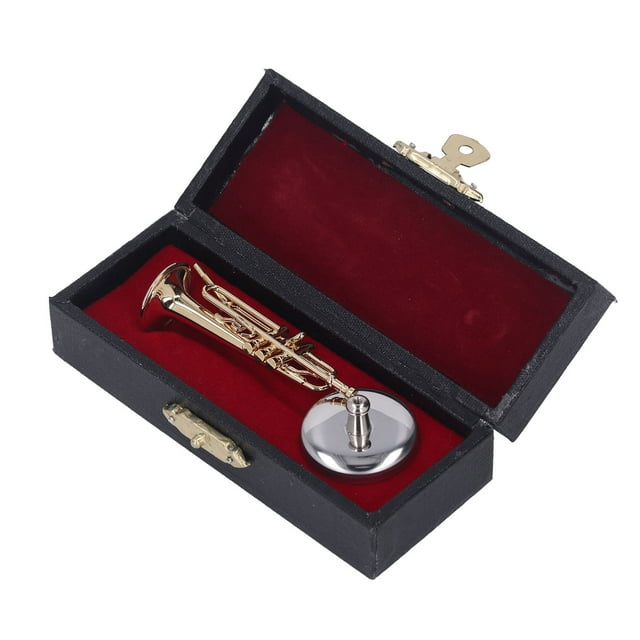 Trompeta en miniatura de latón duradero, diseño exquisito, vibraciones románticas, modelo de mini trompeta con soporte para estantería de escritorio de 2,56 pulgadas