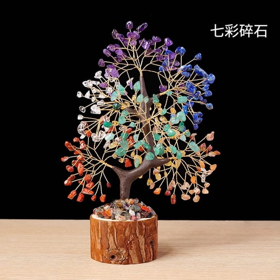 Gemstone Crystal Tree of Life,Feng Shui Gift Bonsai Money Tree,Home Decor for Luck and Wealth 8.66"-9.05"，Rainbow Crystal