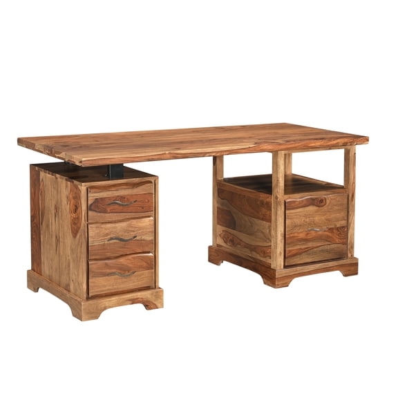 Taran Designs Darcy 4-drawer Live Edge Solid Wood Writing Desk in Brown