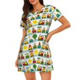 thumbnail image 3 of Salouo Train With Animals Print Short Sleeve Sleepshirt for Womens Comfy Nightgown Scoopneck Cute Nightdress Ruffle -XX-Large, 3 of 6