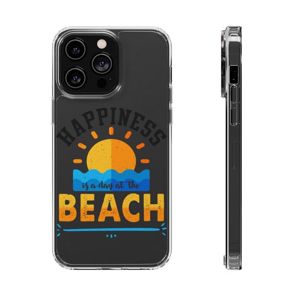 DistinctInk Clear Case for Apple iPhone 13 Pro MAX (6.7" Screen) - Happiness Is A Day At The Beach