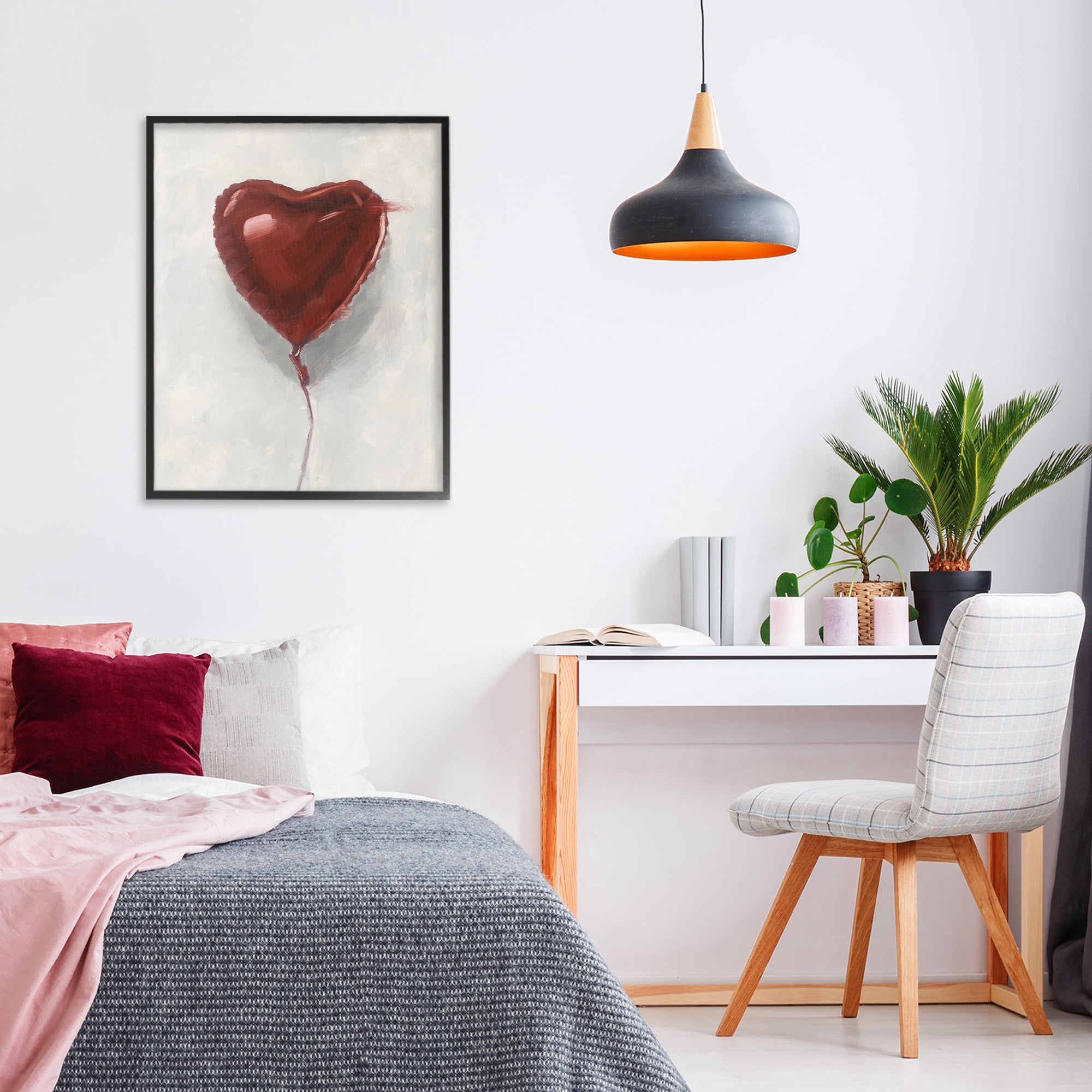 Stupell Industries Heart Shaped Balloon Black Framed Giclee Art, design by Ethan Harper