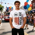 thumbnail image 2 of Sjldqy Mens 4th Of July Shirt Loose Lightweight Vintage American Flag Letter Print Graphic Tee Short Sleeve Crew Neck Anniversary Summer Patriotic Top For Men Size 5Xl White, 2 of 4