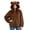Coffee, variant on Womens Long Sleeve Faux Fur Coats with Pockets Winter Warm Casual Hooded Oversized Cute Bear Ear Fluffy Zip Up Jacket Coffee XL