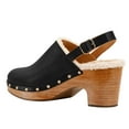 thumbnail image 4 of FSJ Women Closed Round Toe Clogs Fur Lining Rivets Wooden Chunky Mid Heel Slingback Mules with Studs Comfortable Shoes Size 12 Black, 4 of 4