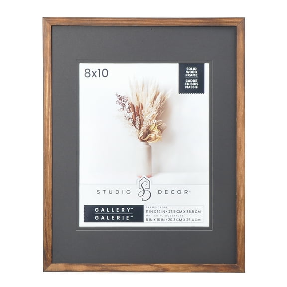11" x 14" Gallery Dark Wood Picture Frame with Mat by Studio Decor - Includes Pre-attached Hanging Hardware - Horizontal or Vertical Display - 1 Pack
