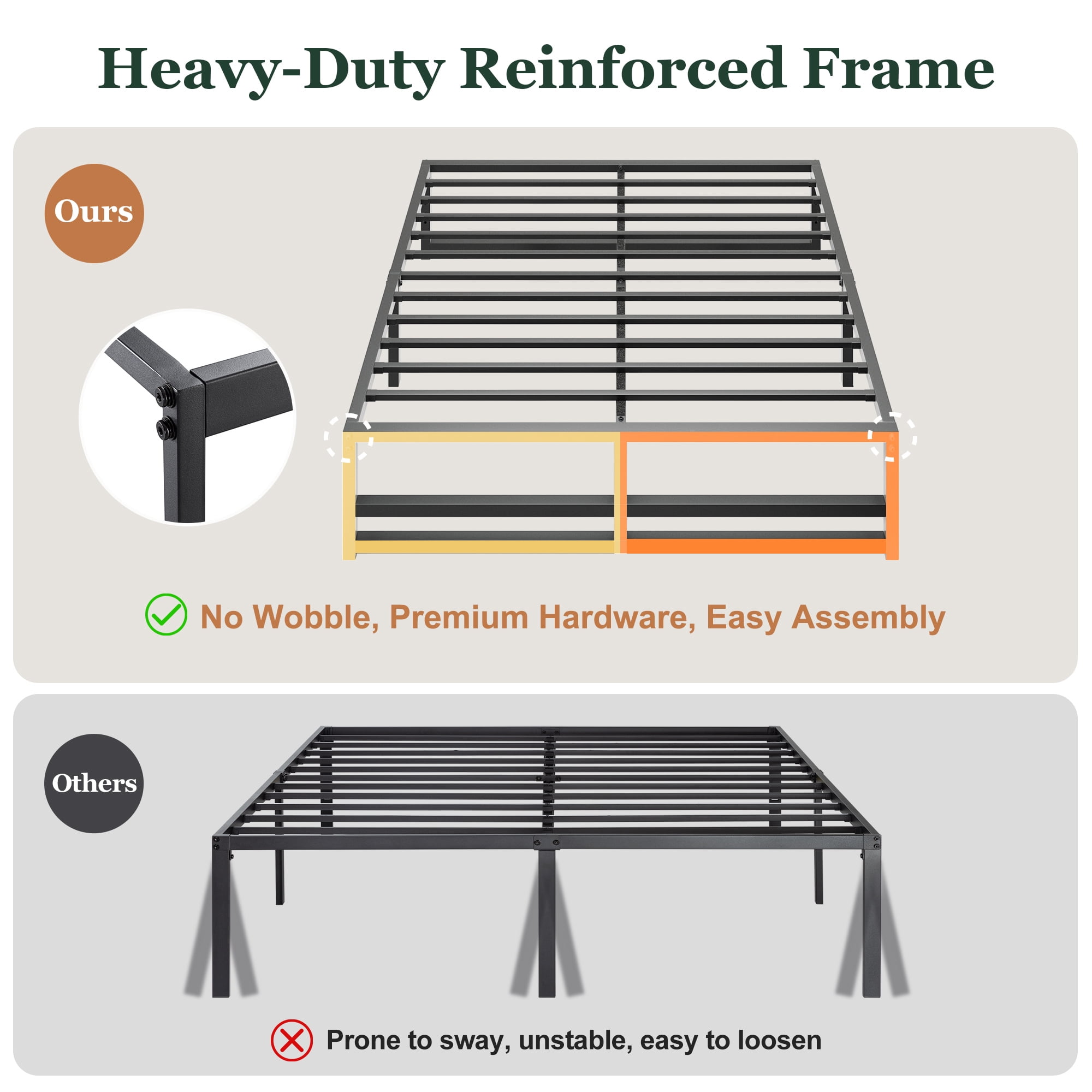 Amolife Queen Size 14'' Metal Platform Bed Frame with Large Under Bed Storage Space, Black
