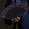 thumbnail image 5 of MIPCASE 1Pc Men Hand Folding Fan Black Bamboo and Silk Large Air Supply Durable Design, 5 of 8