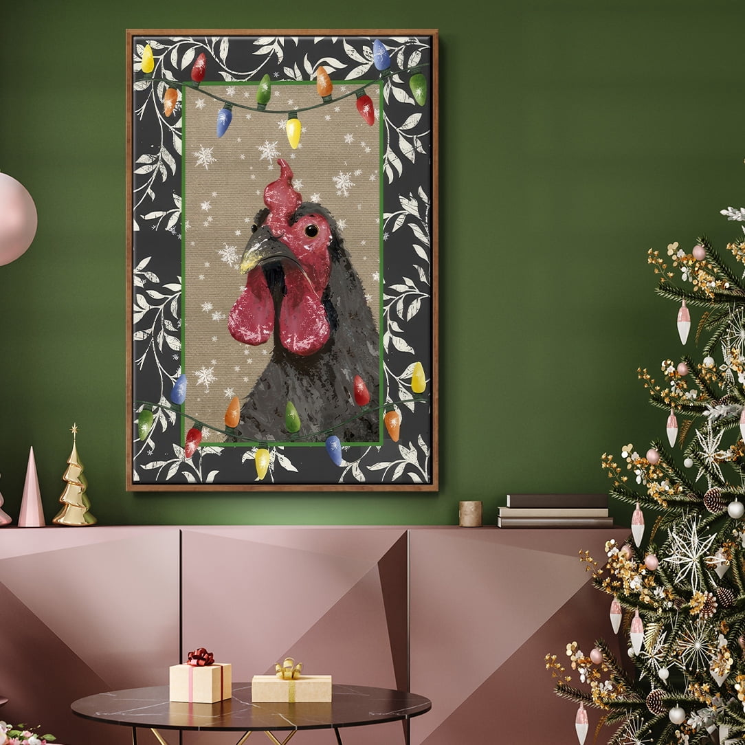 County Christmas Farm IV - Framed Gallery Wrapped Holiday Canvas - 17 x 25 - Rosewood Frame