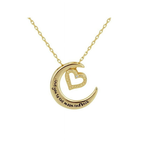 2 Tones Sterling Silver Crescent Moon with Diamond Accent Heart Charm Interchangable Necklace 18 Inch