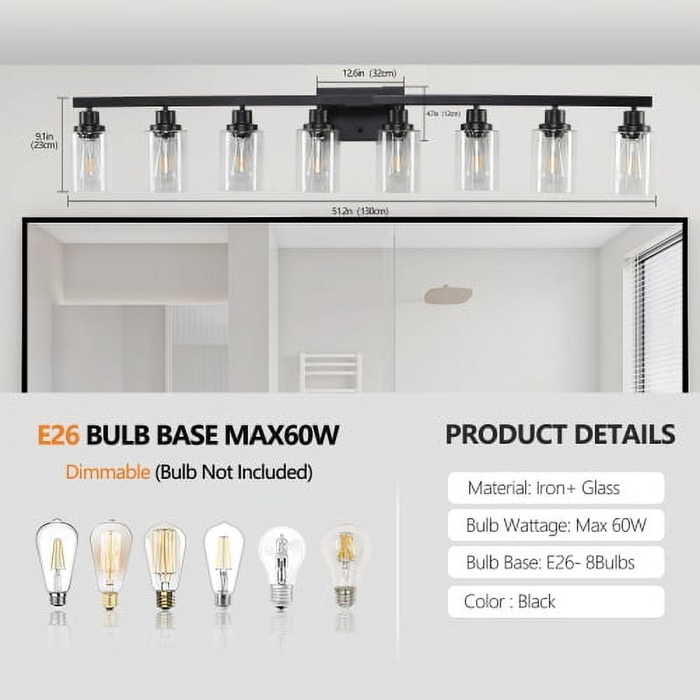 ACE-LIGHTS,8-Lights Rustic Bathroom Light Fixture(Bulbs Not Included),Bathroom Sconce,Farmhouse Vanity Lights Fixture for Bathroom,Dressing room,Living Room,Bedroom(Black)