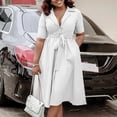 thumbnail image 3 of AURA Womens Summer 2024 Solid Color Midi A Line Dress High Waist Short Sleeve Button Front, 3 of 10
