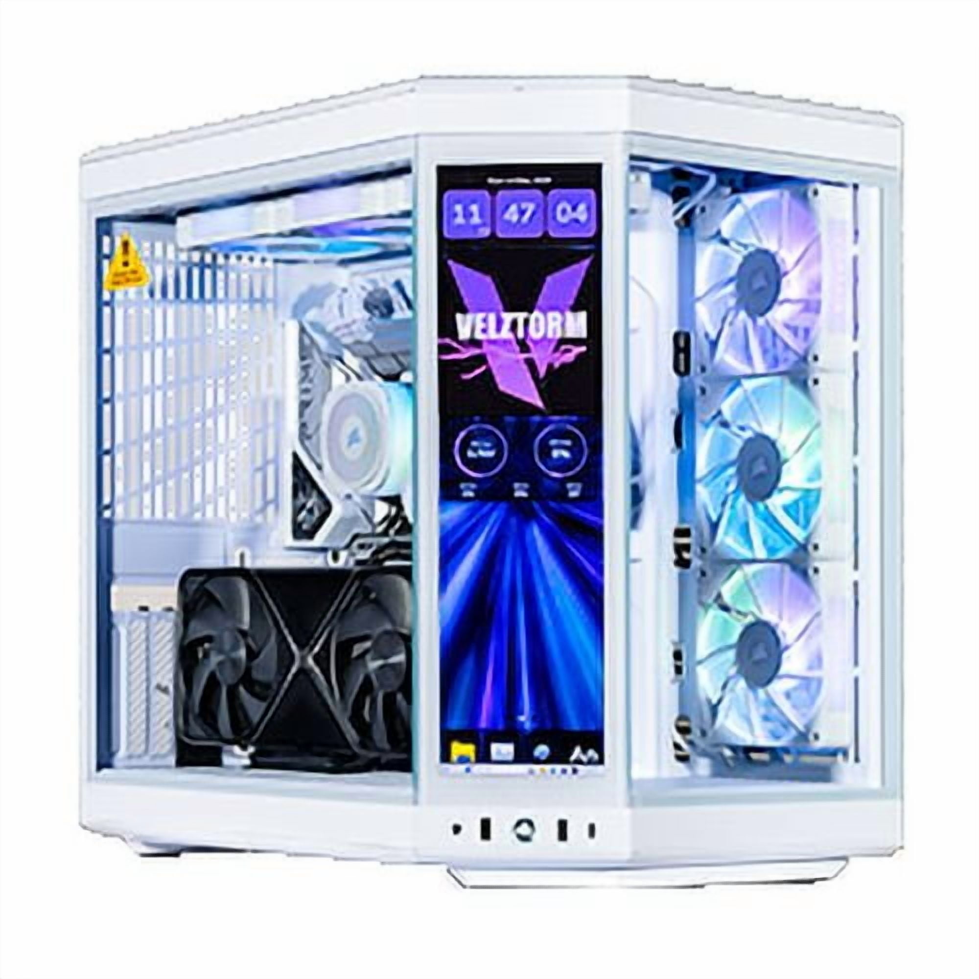 Velztorm LCD Praetix Custom Built Y70 Touch Gaming Desktop PC (Intel i9-14900K, RTX 5070 Ti, 32GB DDR5, 2TB PCIe SSD, RGB Fans, 360mm AIO, 1000W PSU, WiFi 6, BT 5.2, RJ-45, Win 11 Home)