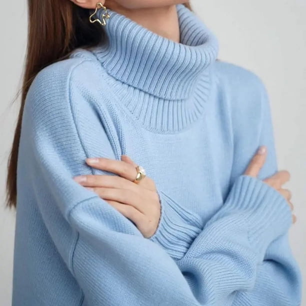 Suéter de cuello alto de color sólido Suéter holgado de otoño e invierno europeo y americano Suéter clásico versátil para mujer