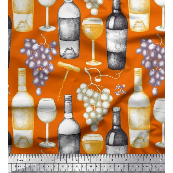 Soimoi Cotton Jersey Fabric Grapes,Wine Glass & Bottle Printed Craft Fabric by the Yard 58 Inch Wide