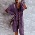 thumbnail image 3 of Suéter de punto largo con capucha de gran tamaño para mujer, jersey de punto a cuadros, abrigo marrón informal, chaqueta de jersey para mujer, 3 of 5