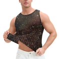 thumbnail image 5 of Kalauyu Mens Mesh Tank Top Vertical Striped Rhinestone Sleeveless See Through Party Shirt, 5 of 5