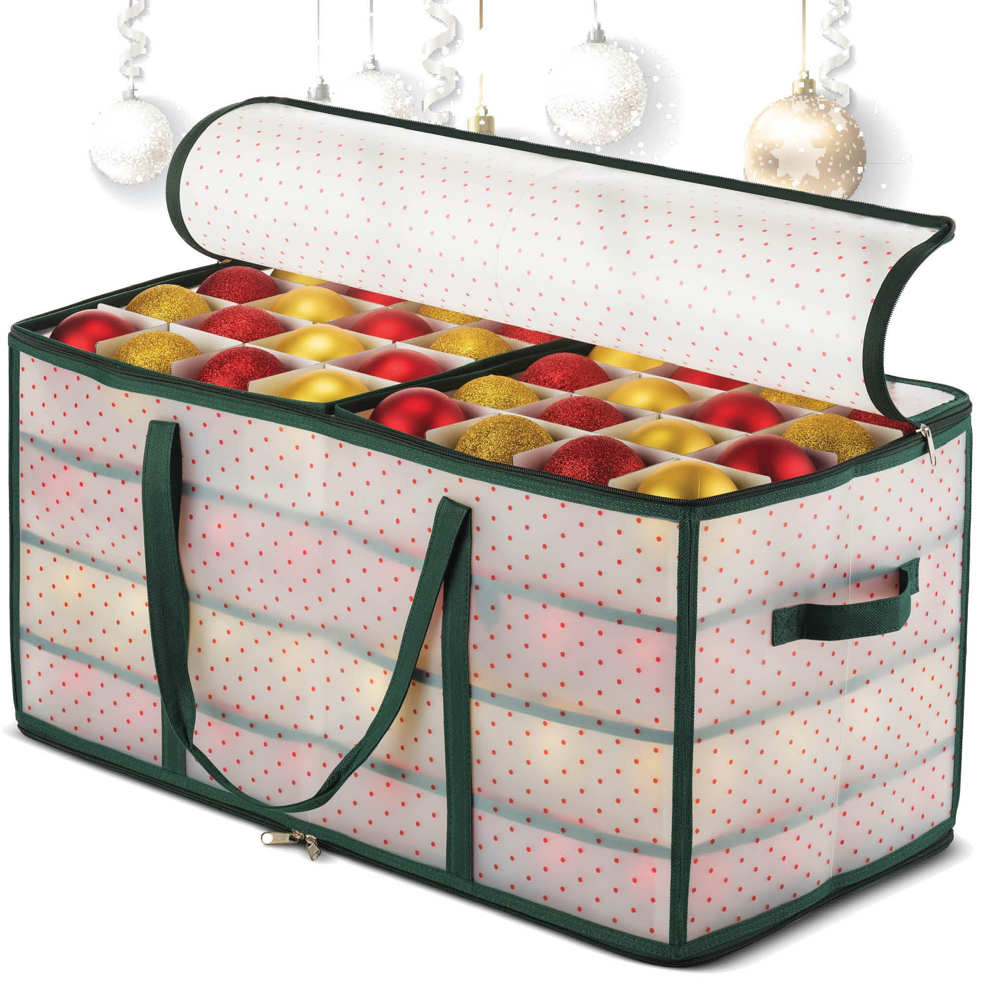 Plastic Christmas Ornament Storage Box Large with 2 Sided Dual Zipper