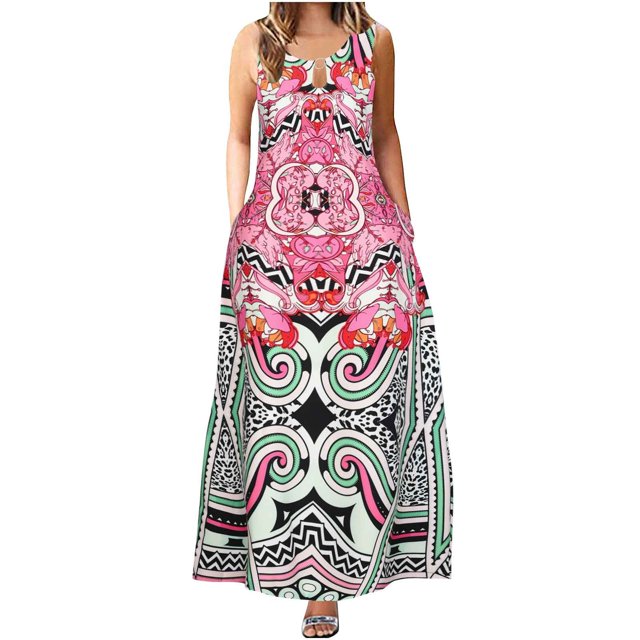 FcBaudy Robe Sans Manches Col Rond, Robes d'Été pour Femmes, Robes Mode Féminine Été Confortable Robe Sans Manches Col Rond Robe Femme