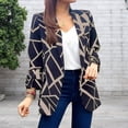 thumbnail image 4 of Chaqueta de traje estampada para mujer, frente abierto, manga larga, cuello vuelto, chaquetas de oficina con estampado de moda ajustadas, color caqui L, 4 of 6