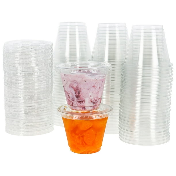 Lot45 Plastic Dessert Cups with Lids 100pk 9 oz Clear Plastic Cups and Lids