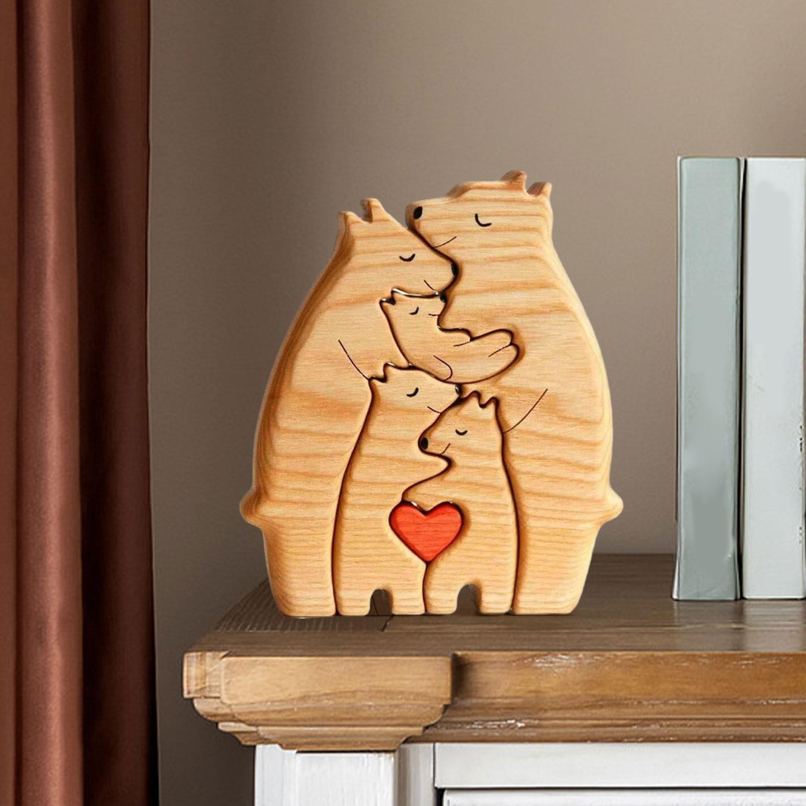 処分価格‼️貔貅❤カルサイト❤ファミリー❤家族セット❤台座付き Bear Family Wooden Puzzle DIY Wooden Bear Jigsaw Sculptures for