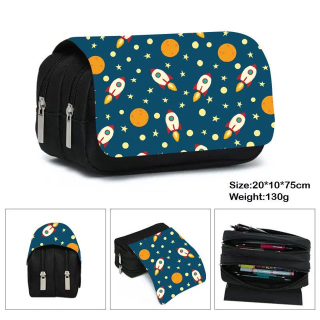 Estuche de lona con astronauta, bolsa de lápices con doble cremallera, bolsa de almacenamiento de suministros escolares, gran capacidad, estuche para bolígrafos para estudiantes, papelería para niños