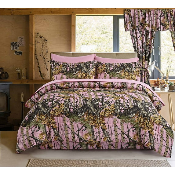 Regal Comfort The Woods Pink Camouflage Queen 4 Piece Premium Luxury Comforter, Bed Skirt, and 2 Pillow Shams Set - Camo Bedding Set For Hunters Cabin or Rustic Lodge Teens Boys and Girls