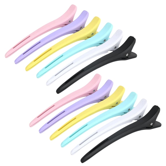 12 Pack Duckbill Hair Clips - Colorful Sectioning Clamps for Hair Cutting, Styling, Updos & Bangs - Lightweight Salon Hairdressing Tools