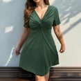 thumbnail image 2 of asdoklhq Church Dresses for Women Casual Plus-size Short-sleeved V-neck Dress Green 2X, 2 of 7