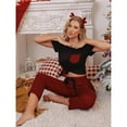 thumbnail image 6 of ebukurty Women's Pajama Sets 2 PieceSoftShort SleevesRound NeckBlack and Red Plaid Sleepwear, Sizes S/XL, 6 of 8