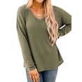 thumbnail image 3 of Women Waffle Batwing Long Sleeve V Neck Knit Basic Plain Shirt, 3 of 7