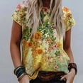 thumbnail image 1 of CHGBMOK Hauts d'Été Grande Taille pour Femmes Blouse Décontractée à Manches Courtes Imprimée Col Rond T-Shirt Hauts d'Été Plage en Solde, 1 of 4