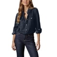 thumbnail image 3 of Aboser Womens Boyfriend Denim Shirts Button Down Western Shirt Casual Long Sleeve Jean Shirts 3/4 Sleeve Chambray Blouses Baggy Lapel Collar Work Jacket, 3 of 7