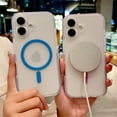 thumbnail image 4 of Translucent Matte For Magsafe Magnetic Wireless Charge Case For iPhone 16 Pro Max 15 14 13 12 Soft Jelly Bumper Shockproof Cover Blue For iPhone 16, 4 of 6