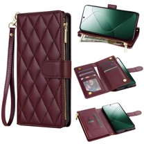ELEHOLD Case for Google Pixel 7 Pro, Heavy Duty Zipper Leather Wallet Case with Credit Card Holder Stand & Crossbody Strap,Winered