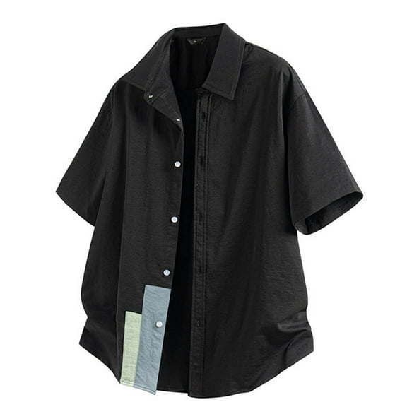 YLSDY Men's Casual Hawaiian Shirts Stylish Short Sleeve Button-Down Dress Shirt Cotton Linen Beach Work Shirt Plus Size Black L