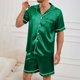 thumbnail image 1 of Conjunto de pijama de manga corta de satén para hombre, ropa de dormir de verano para hombre, camisa con botones y pantalones cortos de cintura elástica, pijamas, ropa para el hogar de 2 piezas, 1 of 5