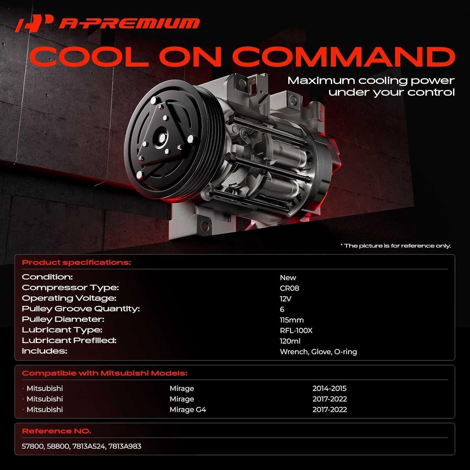A-Premium Air Conditioner AC Compressor with Clutch Compatible with Mitsubishi Mirage 2014-2015/2017-2022, Mirage G4 2017-2022, with 6 Groove Pulley