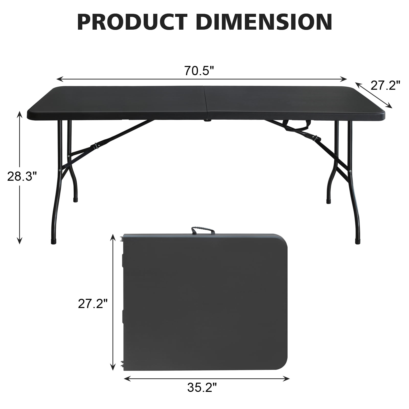 6ft Black Multi functional Outdoor Folding Leisure Picnic Game Party Table Indoor Outdoor Portable Dining Study Display Barbecue Table