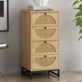thumbnail image 3 of Natural Rattan 4 Drawer Dresser Set of 2, Tall Rattan Cabinet with Metal Base, Rattan Cabinet Storage Tower, Wooden Bedside Table, Sofa Table, Entrance Hallway Shoe Cabinet Furniture for Living Room, 3 of 4