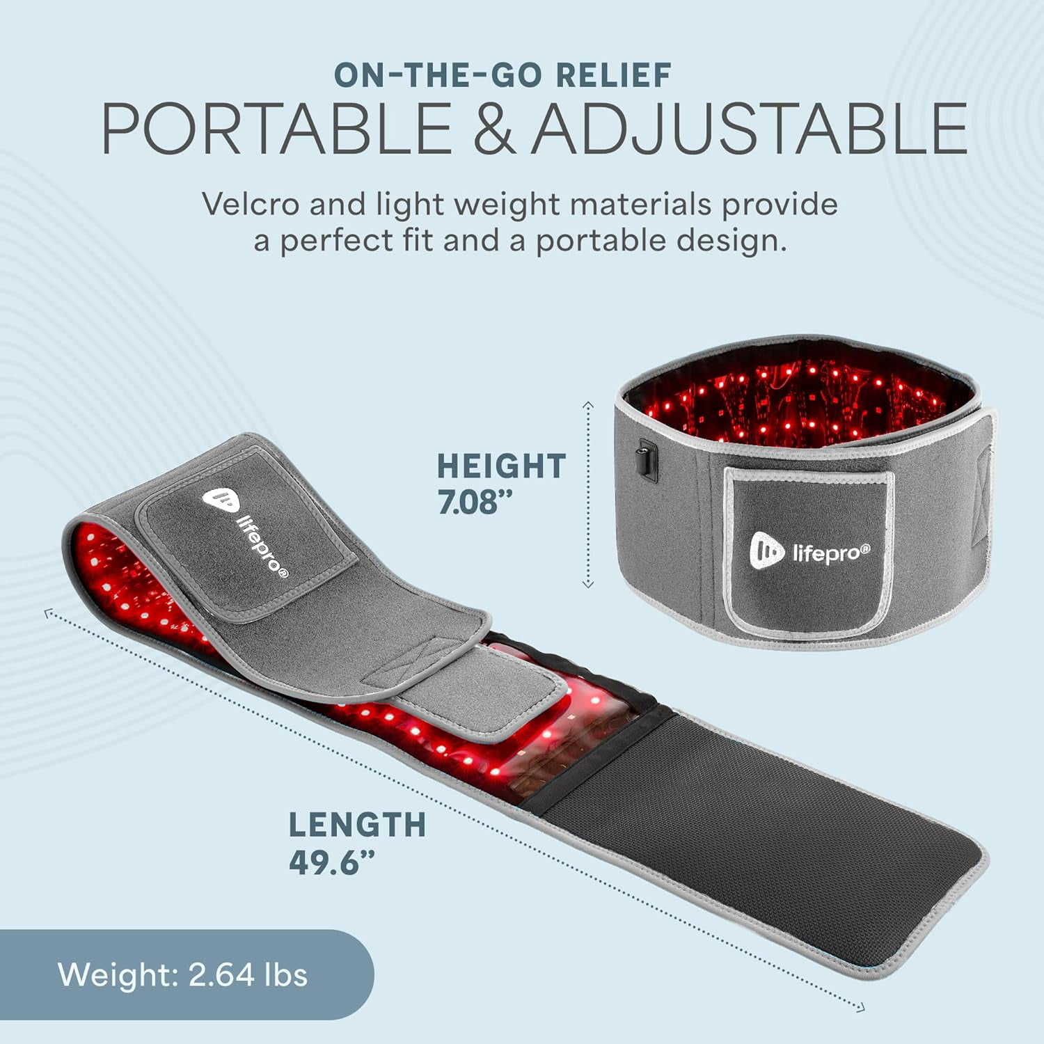 LifePro Red Light Lamp Belt – Portable Infrared & Near Infrared LED Wrap 660nm & 850nm - Gray