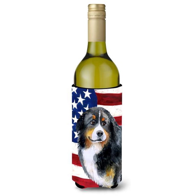 Bernese Mountain Dog Patriotic Wine Bottle Beverge Insulator Hugger