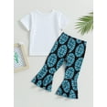 thumbnail image 4 of Wassery Kid Girls Pants Set Infant Baby Girl Clothes Short Sleeve Crew Neck Letters Cactus Print T-shirt with Flower Flare Pants 6M 12M 18M 24M 2T 3T 4T Toddler Summer Outfit, 4 of 8