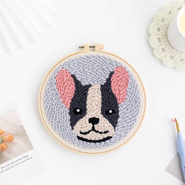 pitrice Punch Needle Kit DIY Needlework Animal Yarn Punch Stitching Handmade Home Decor DIY Dog Embroidery for Adult Kid Starter C