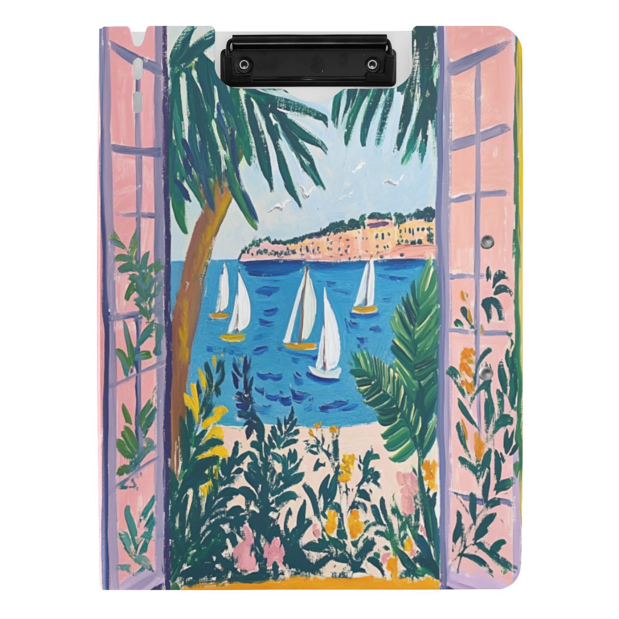 FORMRS A4 Clipboard Folder with Pen Holder Horizontal Foldable School Office Binder, Purple Seaside